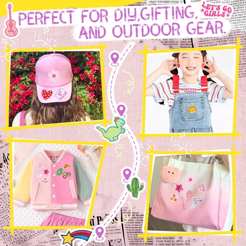 NICEVINYL Iron on Embroidery Patches for Backpacks: 70PCS Random Assortment Vibrant Designs Patch for Clothing Bag Hats Jackets Decor - Colorful and Pink Patches Sew On Appliques for DIY Craft - Image 5